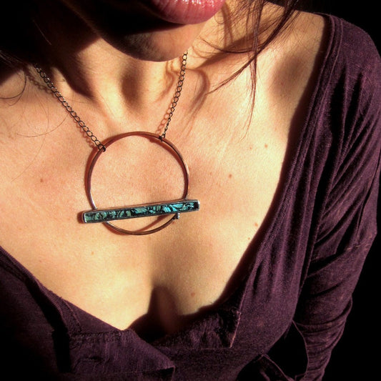 copper and turquoise circle necklace 