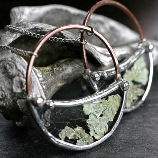 stained glass necklace with real lichen 