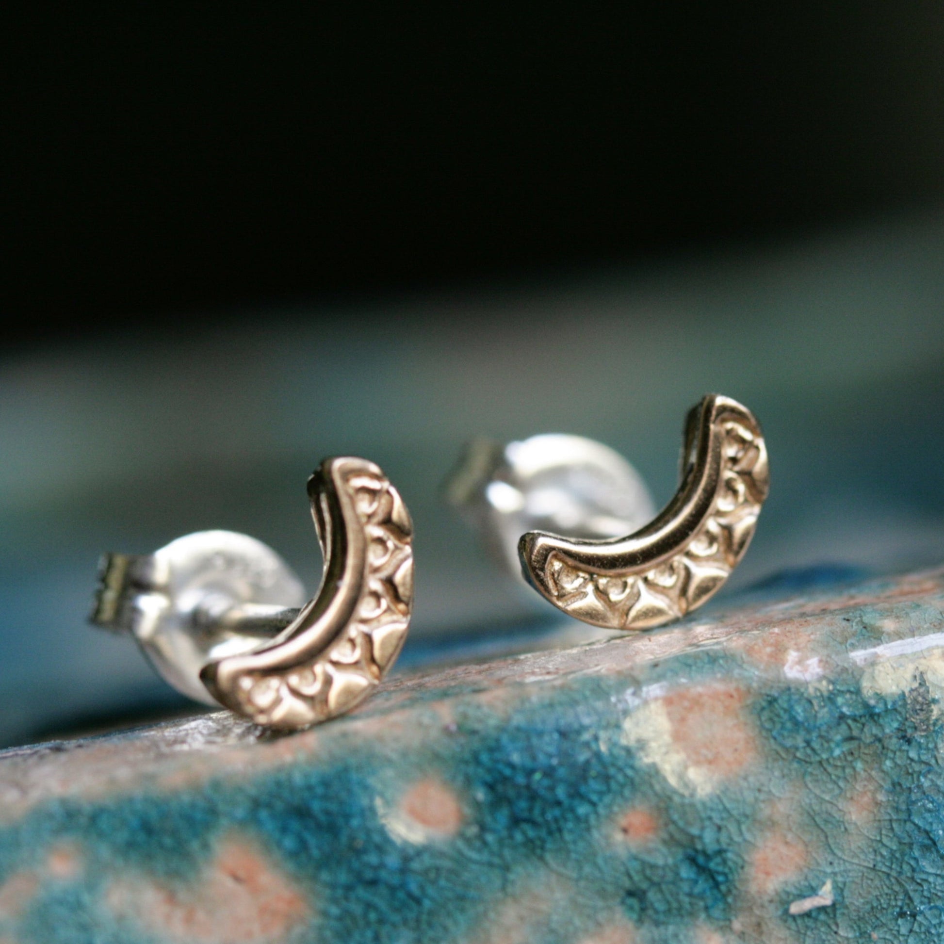 dainty celestial moon post earrings