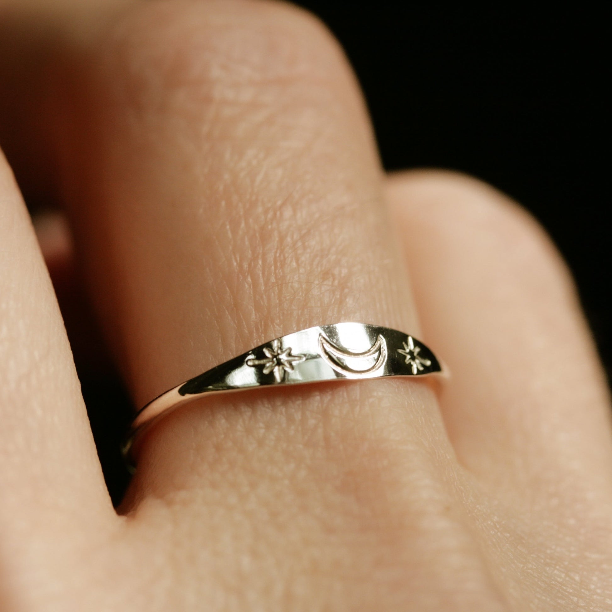 sterling silver handmade moon and stars ring