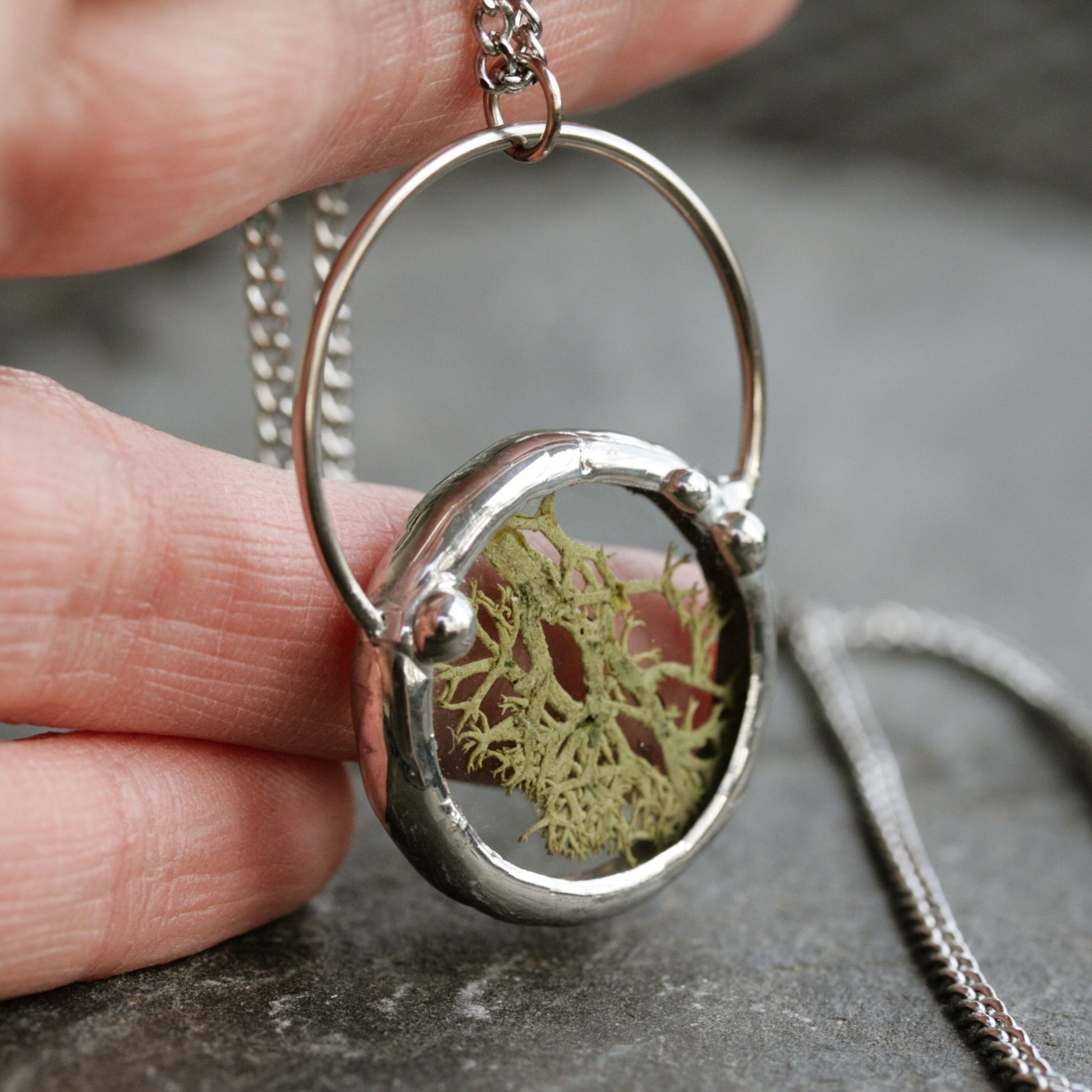 stained glass necklace with real moss