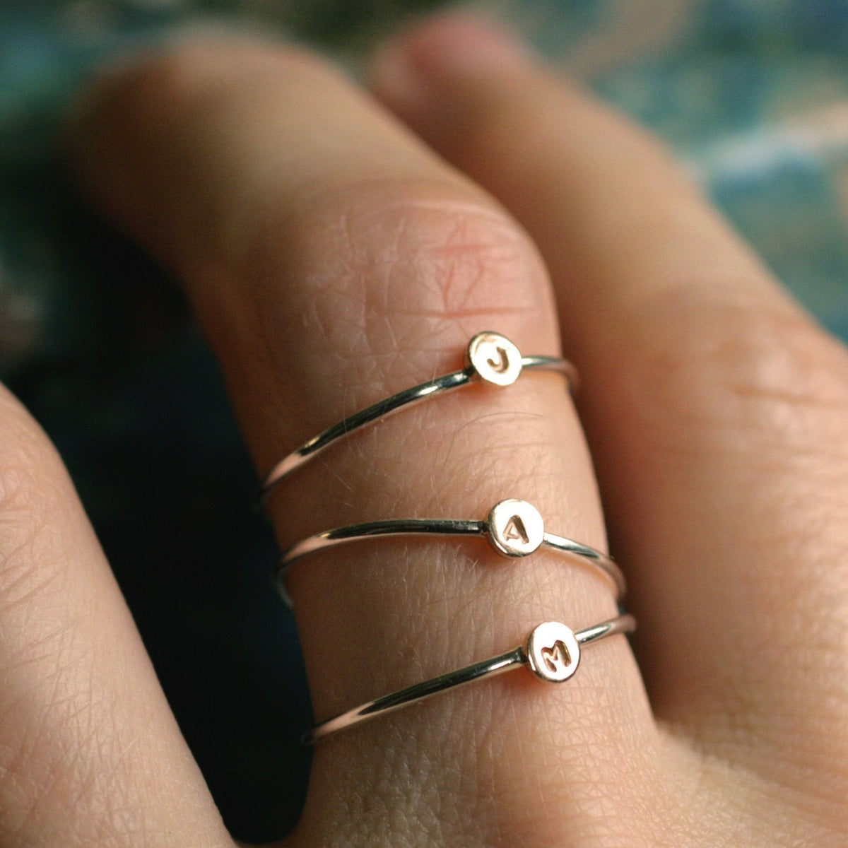 Stackable Iniitals Rings Initial ring- custom handmade stackable initial dot ring – Muse Glass