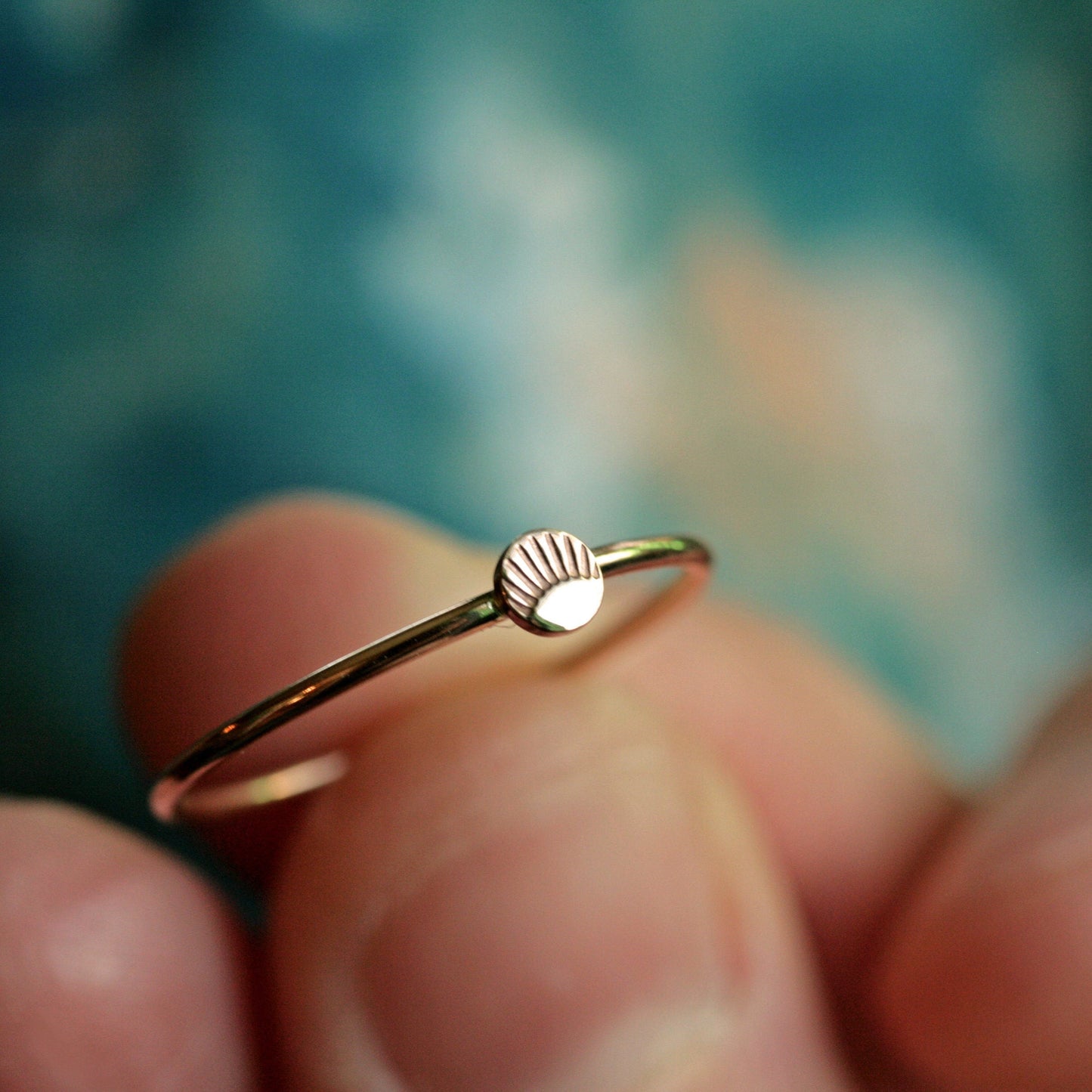 hand stamped dainty sun dot ring