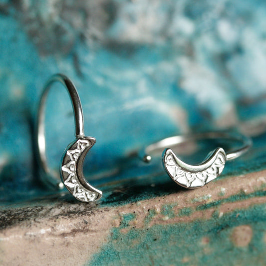 small sterling silver moon hoop earrings